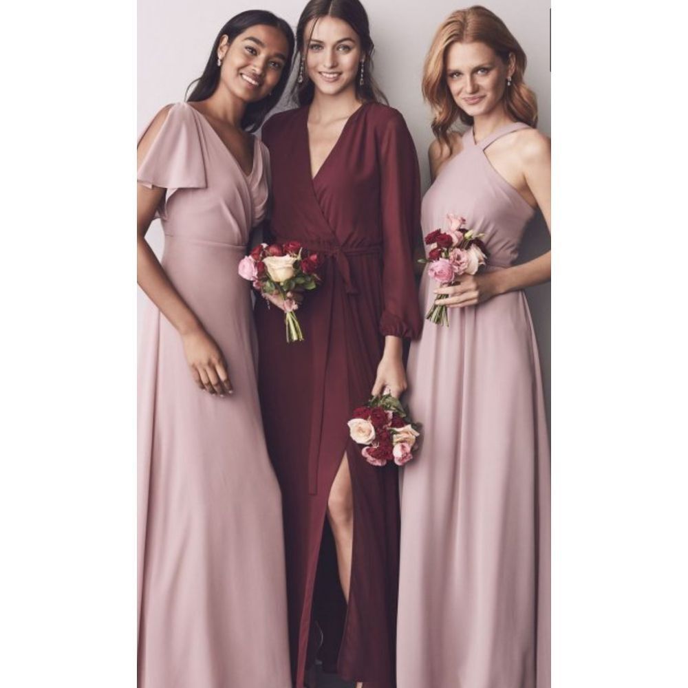 Long Sleeve Chiffon Faux-Wrap Dress DB Studio size 6 Merlot